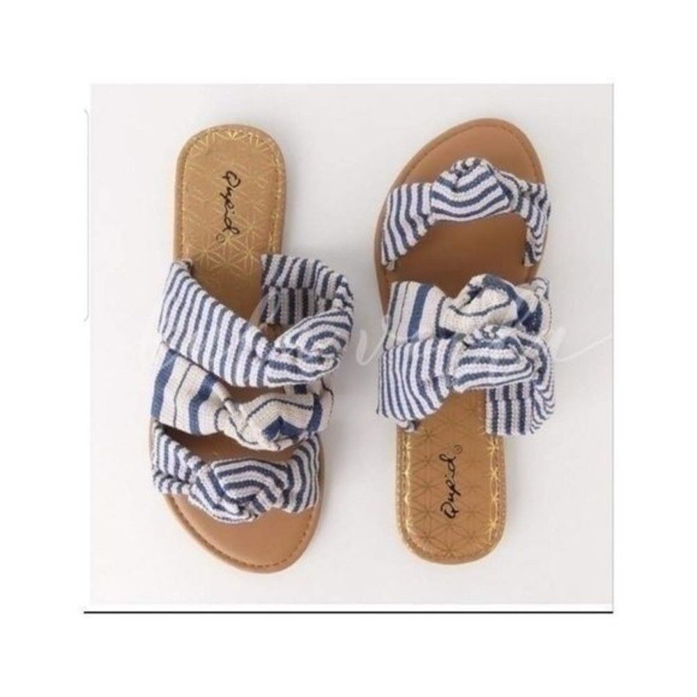 Striped Knit Knot Slide On Sandals - NWT - Size 6 - Picture 4 of 8